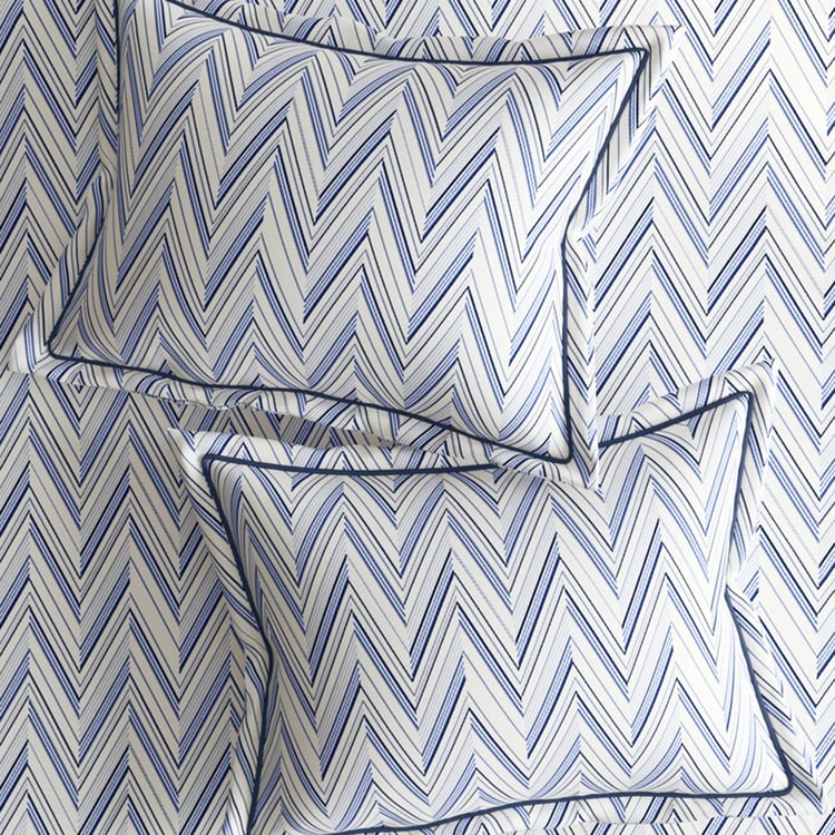 PORTICO Melange Blue Printed Cotton Super King Bedsheet Set - 274x274cm - 3Pcs