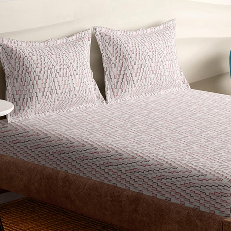 PORTICO Melange Pink Cotton Printed Super King Bedsheet Set - 274x274cm - 3Pcs