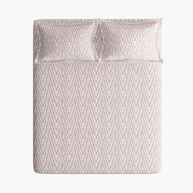 PORTICO Melange Pink Cotton Printed Super King Bedsheet Set - 274x274cm - 3Pcs