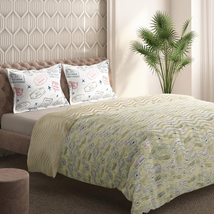 PORTICO Neeta Lulla Pret Green Printed Cotton Double Bed Cover - 224x274cm