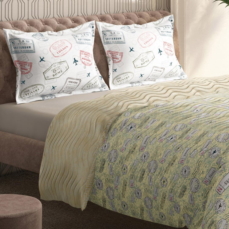 PORTICO Neeta Lulla Pret Green Printed Cotton Double Bed Cover - 224x274cm