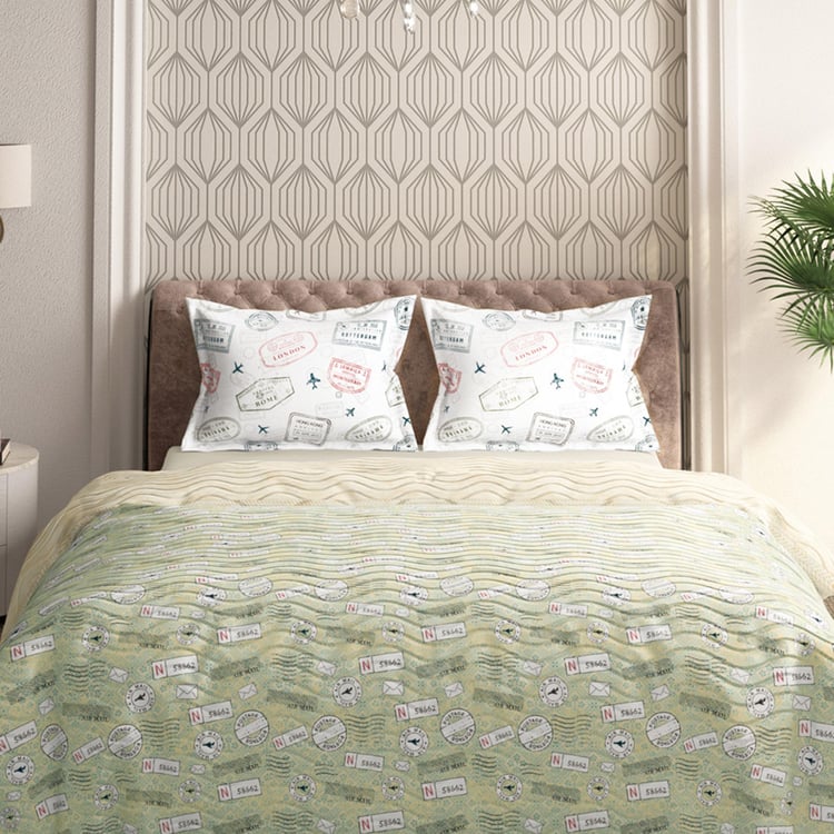 PORTICO Neeta Lulla Pret Green Printed Cotton Double Bed Cover - 224x274cm