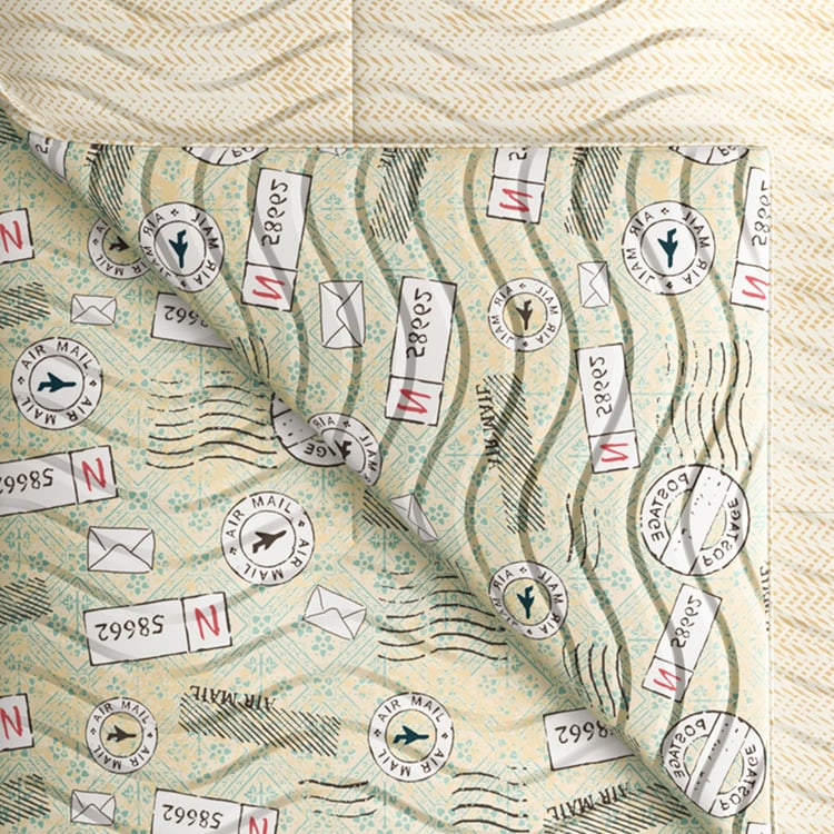 PORTICO Neeta Lulla Pret Green Printed Cotton Double Bed Cover - 224x274cm