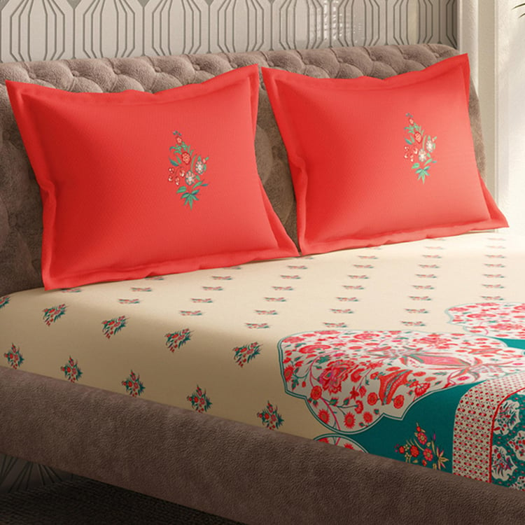 PORTICO Neeta Lulla Vrindavan Symphony Multicolour Printed Cotton Super King Bedsheet Set - 274x274cm - 3Pcs