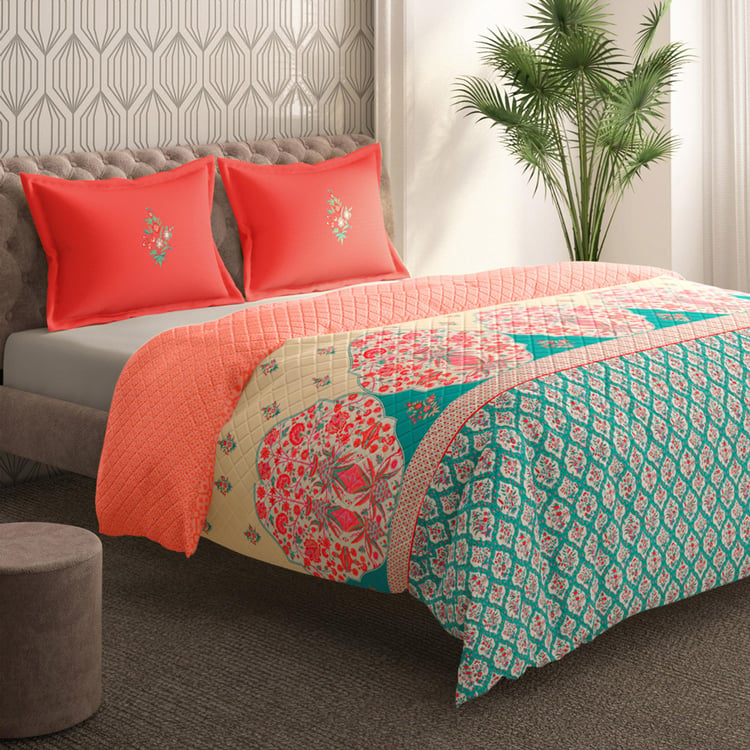 PORTICO Neeta Lulla Vrindavan Symphony Multicolour Printed Cotton King Bed Cover - 224x274 cm