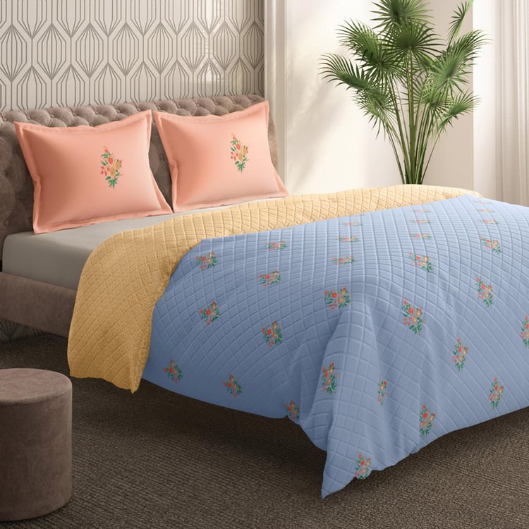 PORTICO Vrindavan Blue Printed Cotton King Bedcover - 224x274cm