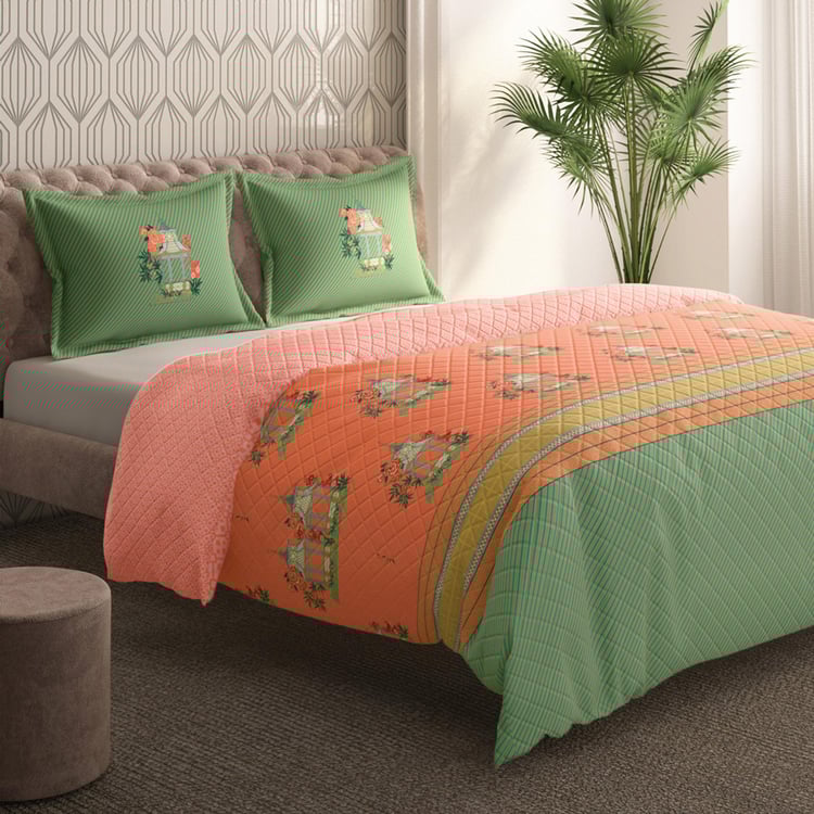PORTICO Neeta Lulla Vrindavan Symphony Orange Printed Cotton King Bedcover - 224x274cm