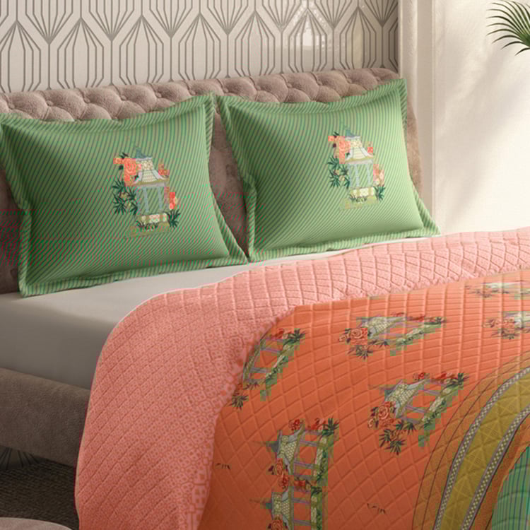 PORTICO Neeta Lulla Vrindavan Symphony Orange Printed Cotton King Bedcover - 224x274cm