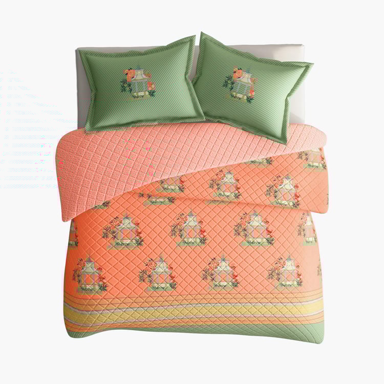 PORTICO Neeta Lulla Vrindavan Symphony Orange Printed Cotton King Bedcover - 224x274cm