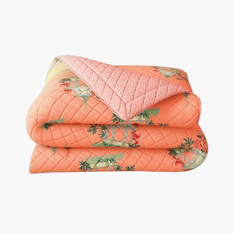 PORTICO Neeta Lulla Vrindavan Symphony Orange Printed Cotton King Bedcover - 224x274cm