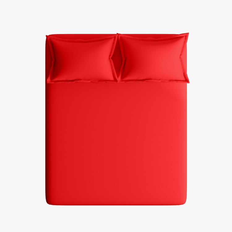 PORTICO Shades Red Cotton Queen Bedsheet Set - 224x254cm - 3Pcs