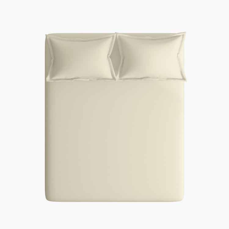 PORTICO Shades White Solid Cotton Super King Bedsheet Set - 274x274cm - 3Pcs