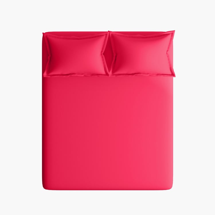 PORTICO Shades Pink Solid Cotton Super King Bedsheet Set - 274x274cm - 3Pcs