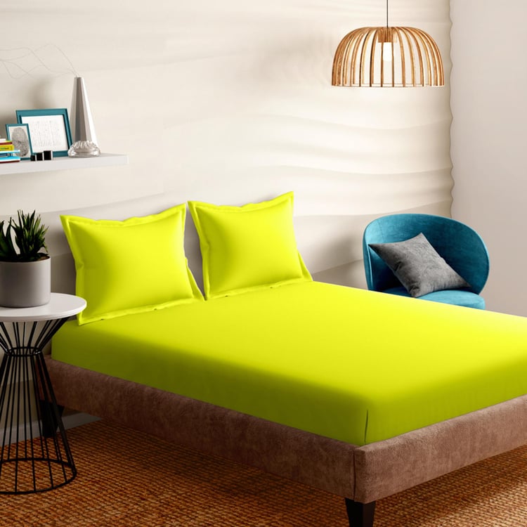 PORTICO Shades Yellow Solid Cotton Super King Bedsheet Set - 274x274cm - 3Pcs