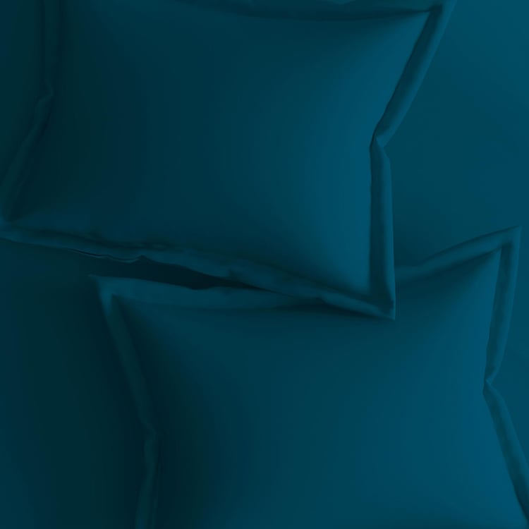 PORTICO Shades Blue Cotton Super King Bedsheet Set - 274x274cm - 3Pcs