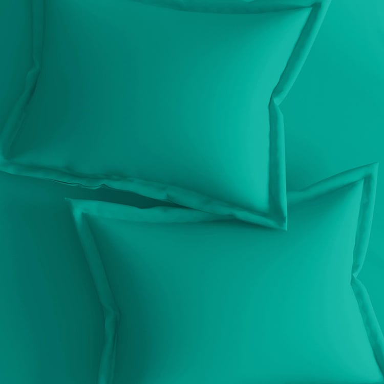 PORTICO Shades Teal Cotton Super King Bedsheet Set - 274x274cm - 3Pcs