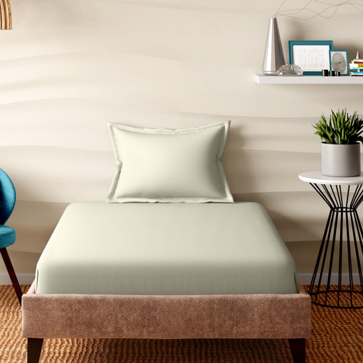 PORTICO Shades White Solid Cotton Single Bedsheet Set - 150x224cm - 2Pcs