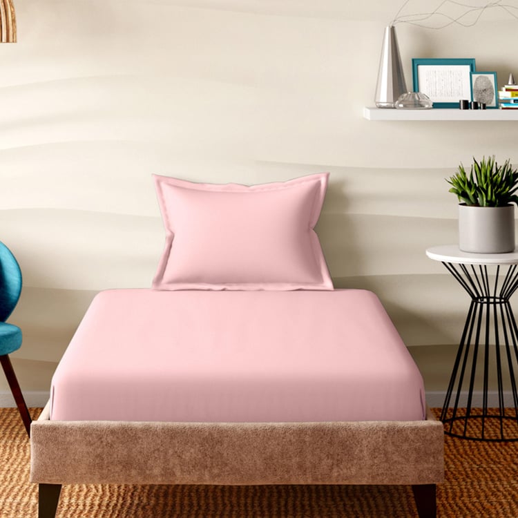 PORTICO Shades Pink Cotton Single Bedsheet Set - 150x224cm - 2Pcs