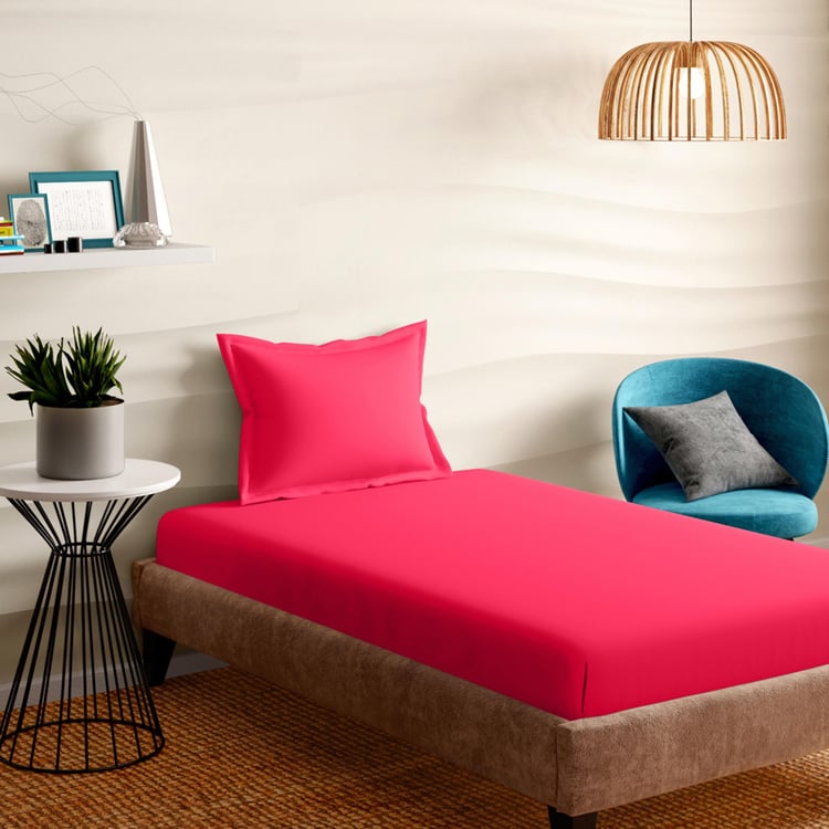 PORTICO Shades Red Solid Cotton Double Bedsheet Set - 224x254cm - 3Pcs