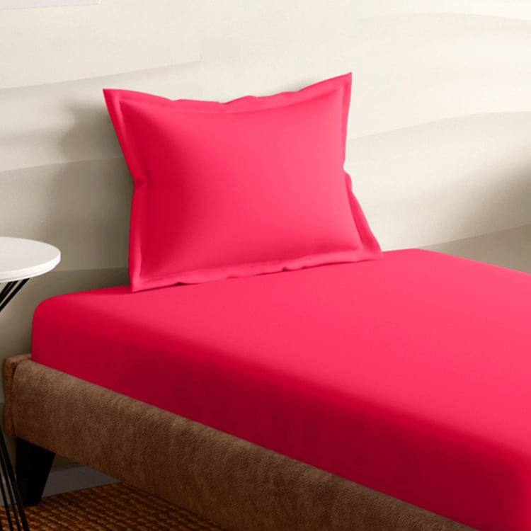 PORTICO Shades Red Solid Cotton Double Bedsheet Set - 224x254cm - 3Pcs