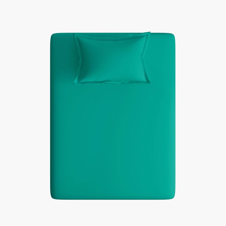 PORTICO Shades Teal Cotton Single Bedsheet Set - 150x224cm - 2Pcs