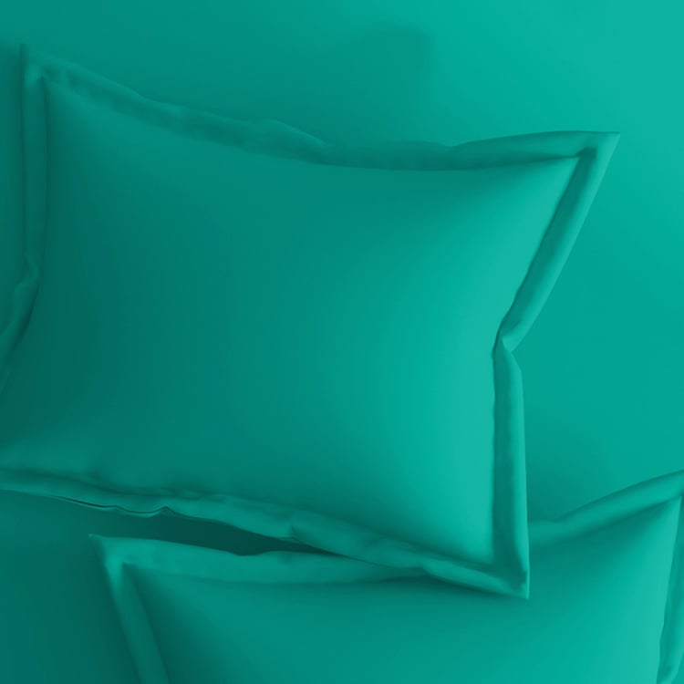 PORTICO Shades Teal Cotton Single Bedsheet Set - 150x224cm - 2Pcs