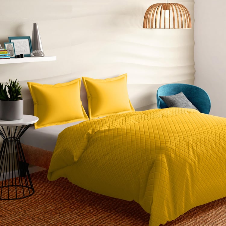 PORTICO Shades Yellow Textured Cotton Double Bed Cover - 220x240cm