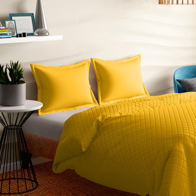 PORTICO Shades Yellow Textured Cotton Double Bed Cover - 220x240cm