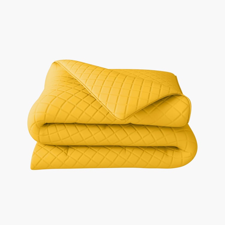 PORTICO Shades Yellow Textured Cotton Double Bed Cover - 220x240cm