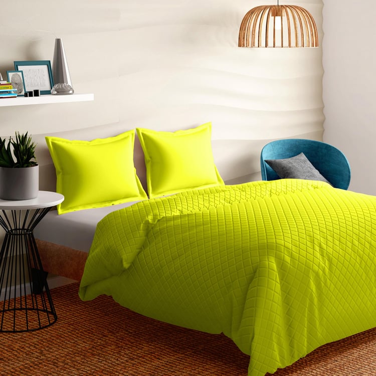 PORTICO Shades Green Textured Cotton Double Bed Cover - 220x240cm