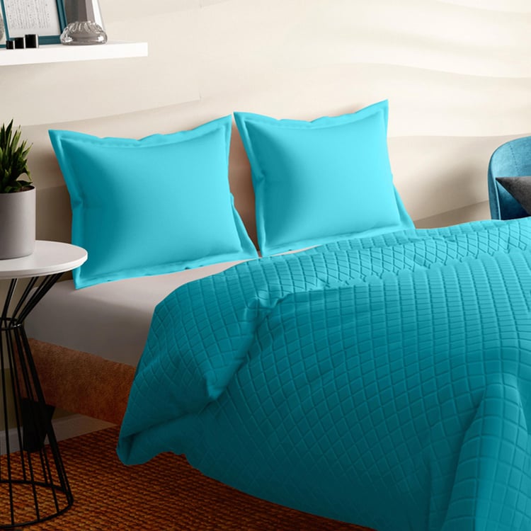 PORTICO Shades Blue Textured Cotton Double Bed Cover - 220x240cm