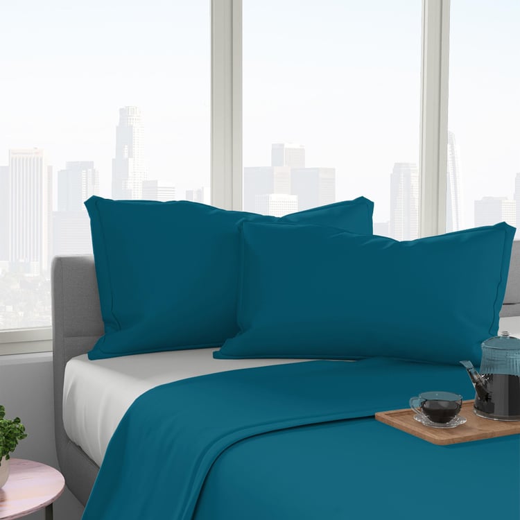 Shades Blue Solid Cotton Regular Pillow Covers - 46x69cm - 2Pcs