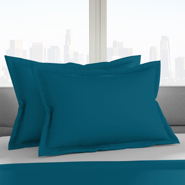 Shades Blue Solid Cotton Regular Pillow Covers - 46x69cm - 2Pcs