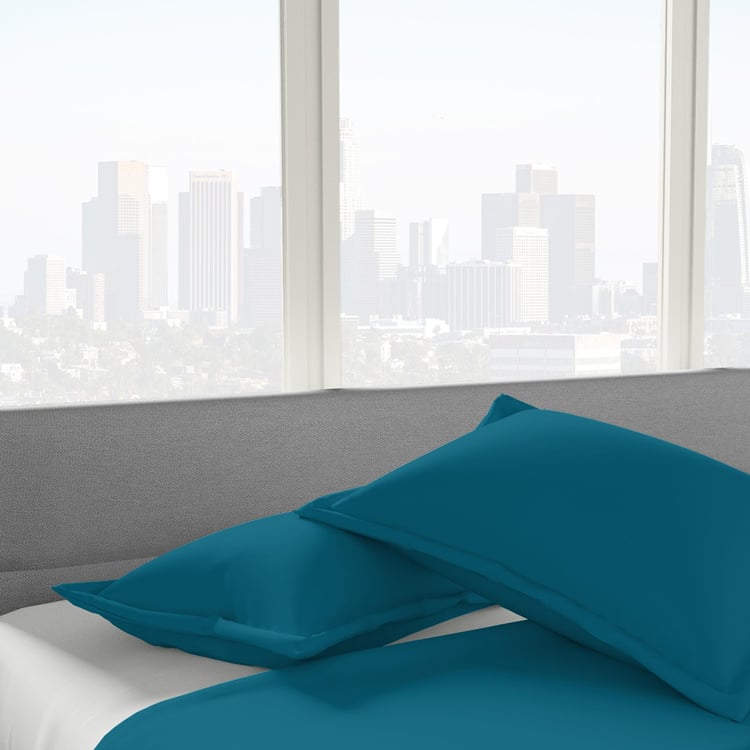 Shades Blue Solid Cotton Regular Pillow Covers - 46x69cm - 2Pcs