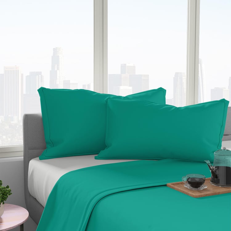 Shades Teal Solid Cotton Regular Pillow Covers - 46x69cm - 2Pcs