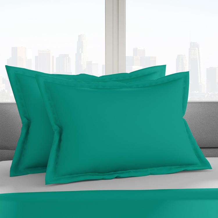 Shades Teal Solid Cotton Regular Pillow Covers - 46x69cm - 2Pcs