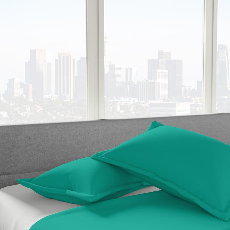 Shades Teal Solid Cotton Regular Pillow Covers - 46x69cm - 2Pcs