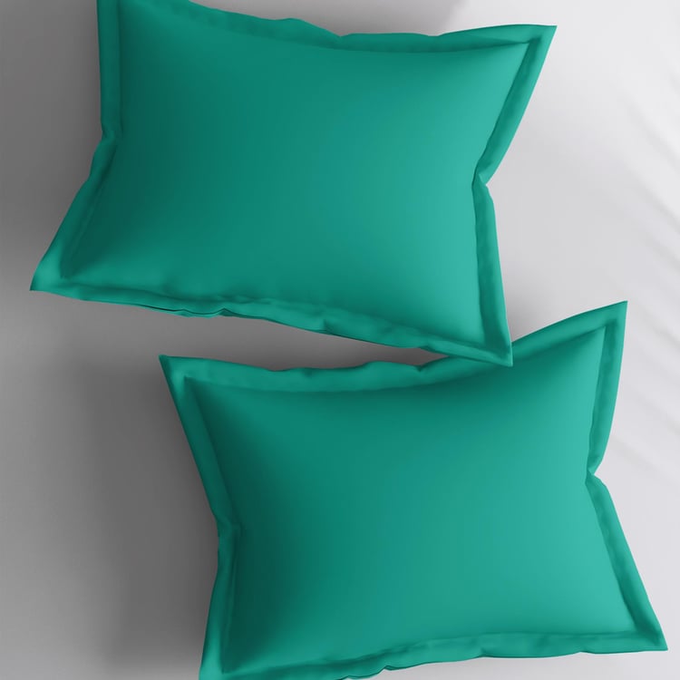 Shades Teal Solid Cotton Regular Pillow Covers - 46x69cm - 2Pcs