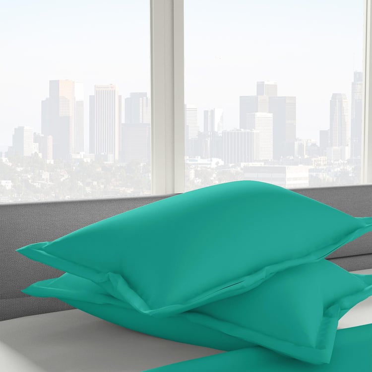Shades Teal Solid Cotton Regular Pillow Covers - 46x69cm - 2Pcs
