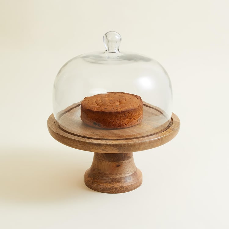 Splendid Wood Cake Stand with Glass Lid