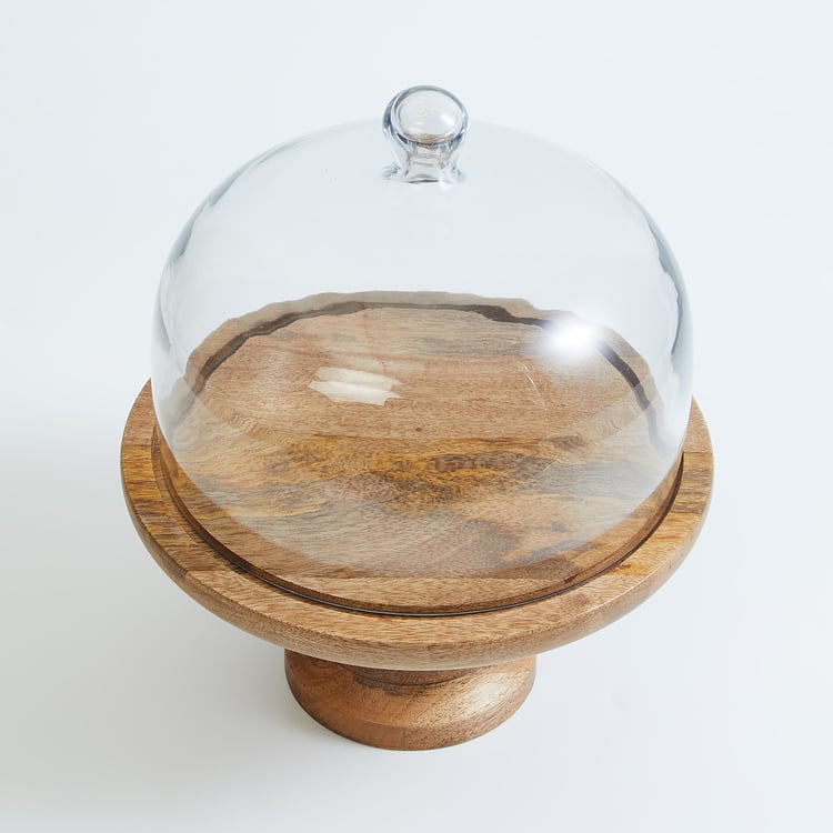 Splendid Wood Cake Stand with Glass Lid
