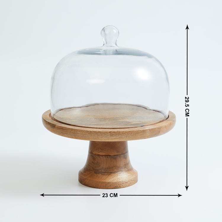 Splendid Wood Cake Stand with Glass Lid