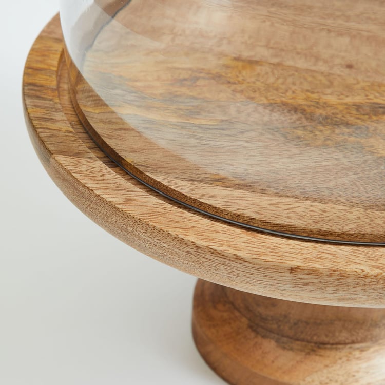 Splendid Wood Cake Stand with Glass Lid