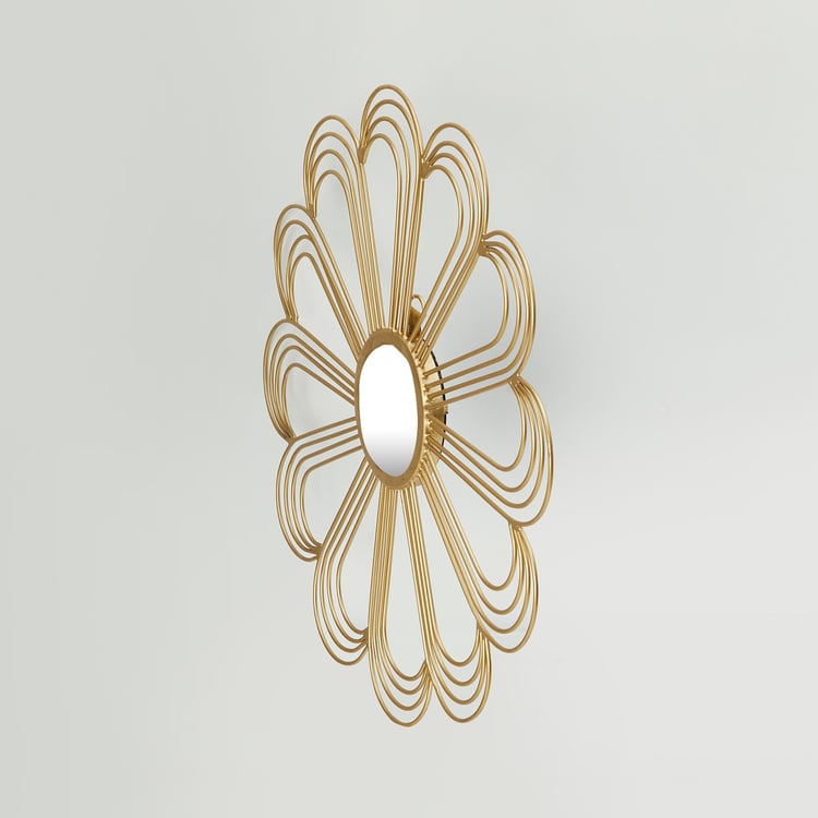 Steffi Gold Textured Floral Metal Wall Art with Mirror - Set of 2