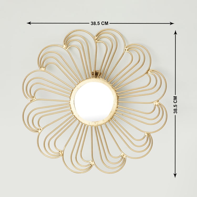 Steffi Gold Textured Floral Metal Wall Art with Mirror - Set of 2