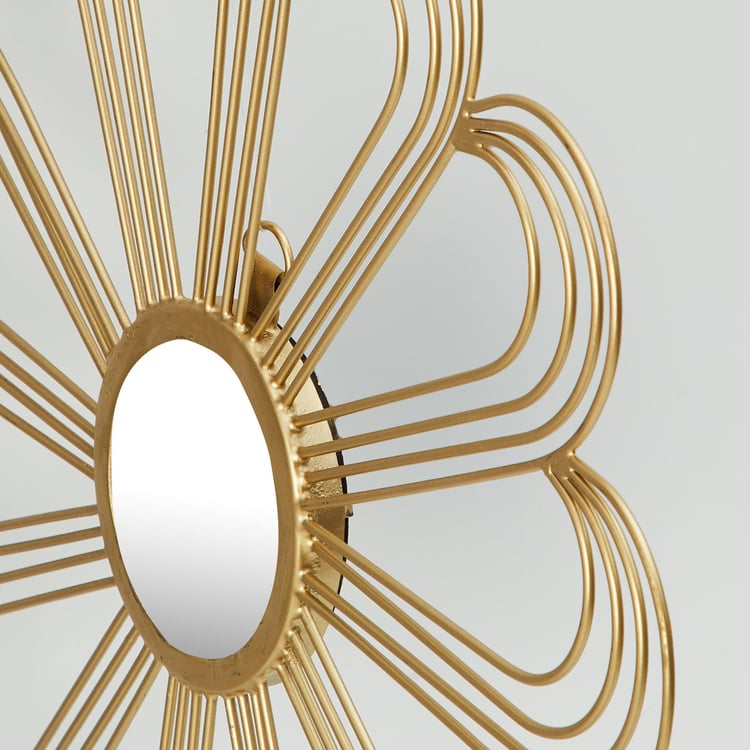 Steffi Gold Textured Floral Metal Wall Art with Mirror - Set of 2