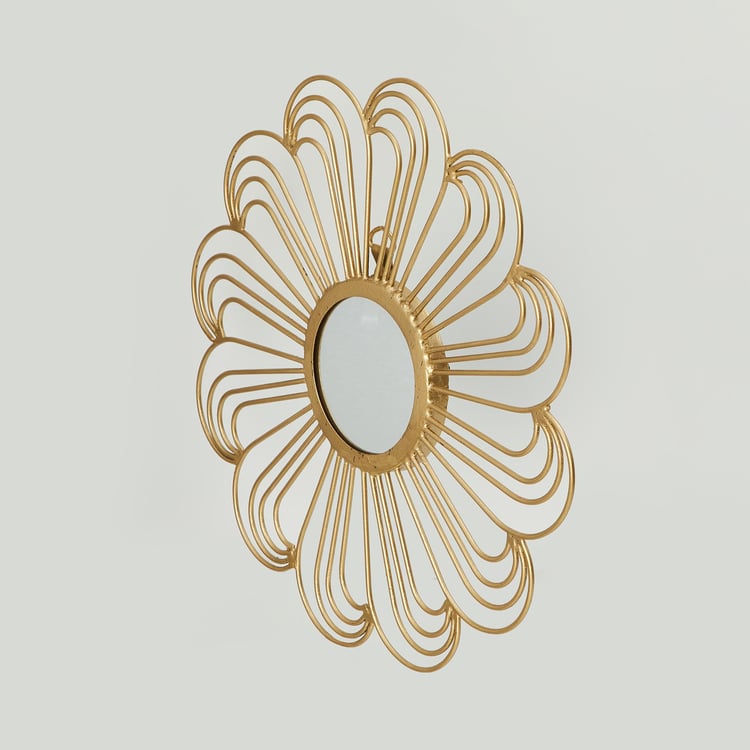 Steffi Gold Textured Floral Metal Wall Art with Mirror - Set of 2