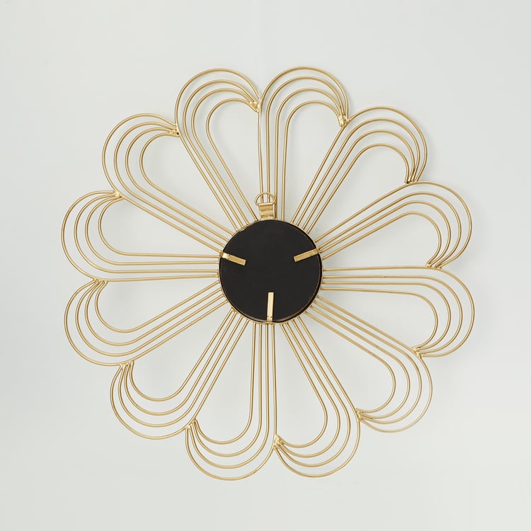 Steffi Gold Textured Floral Metal Wall Art with Mirror - Set of 2