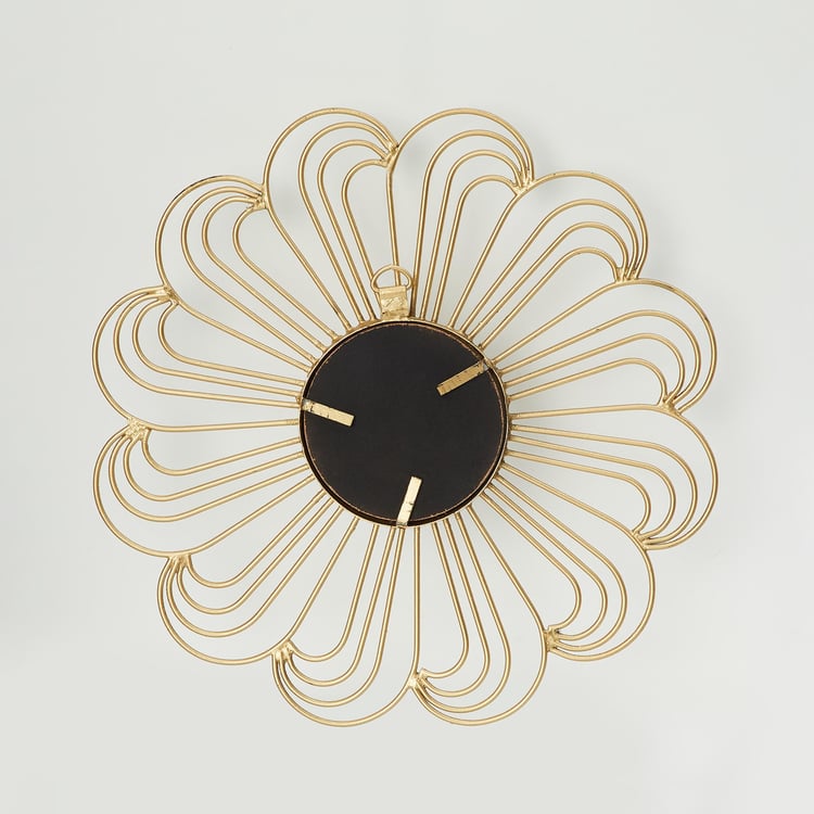 Steffi Gold Textured Floral Metal Wall Art with Mirror - Set of 2