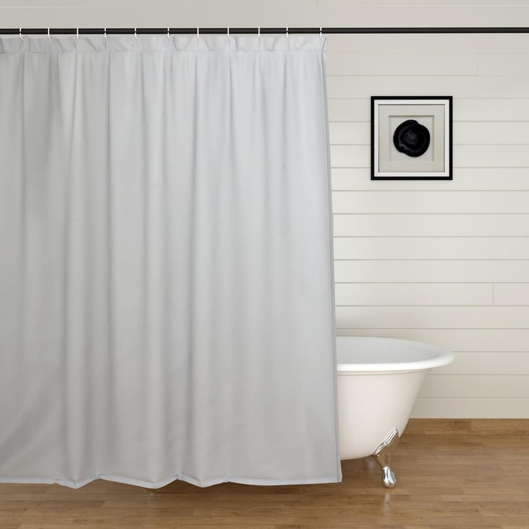 Richmond Wave White Solid Ring Rod Shower Curtain - 183x213cm